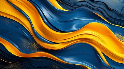 Contemporary abstract design features dynamic yellow and blue stripes, sleek and trendy for a stylish poster