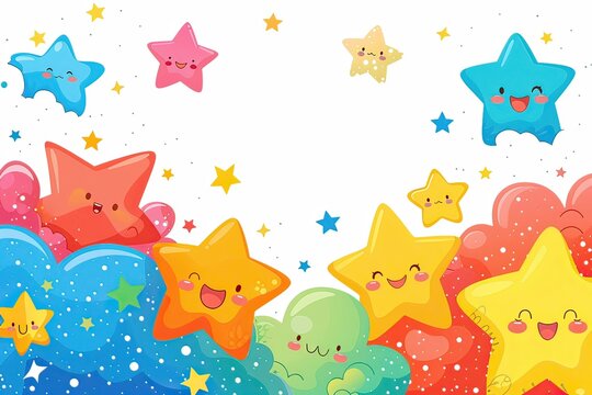 Happy Children's Day greeting card. Cute stars frame. Generative AI.