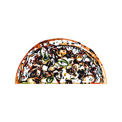 Color sketch of pizza with transparent background