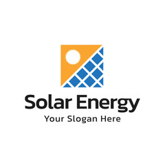 Solar energy logo design. Sun and solar panel abstract symbol. Sun power logo

