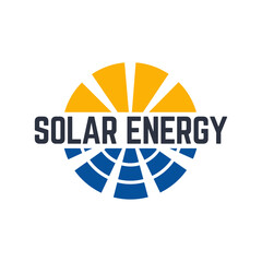 Solar energy logo design. Sun and solar panel abstract symbol. Sun power logo
