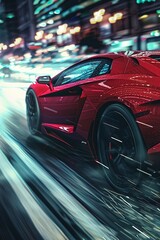 Sports car overtaking, utilizing rear curtain sync for dynamic motion effect, editorial photography ,HD ,4K, High resolution