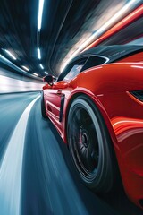 Sports car overtaking, utilizing rear curtain sync for dynamic motion effect, editorial photography ,HD ,4K, High resolution - obrazy, fototapety, plakaty
