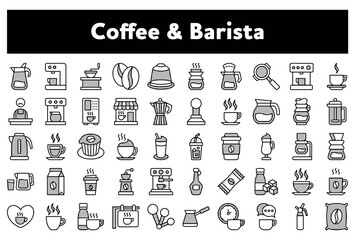 Vector illustration of a set of Coffee and Barista related icons on white background
