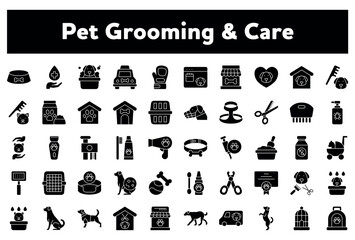 Vector illustration of a set of Pet Grooming and Care related icons on white background