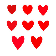 Illustration of an arrangement of red heart shapes on a white background