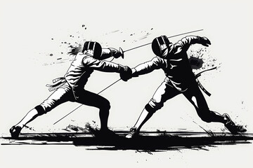 Competitive fencing combat sport illustration. Sword fencing competition.
