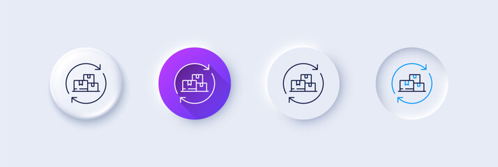 Delivery change line icon. Neumorphic, Purple gradient, 3d pin buttons. Package location sign. Tracking parcel symbol. Line icons. Neumorphic buttons with outline signs. Vector