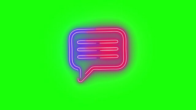 Wiggle animated incoming message icon symbol, with red and blue neon glowing doodle line light effect. on black screen and green screen backgrounds