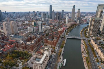 Fototapeta na wymiar Aerial photo of Haihe River Scenic Line, Tianjin, China
