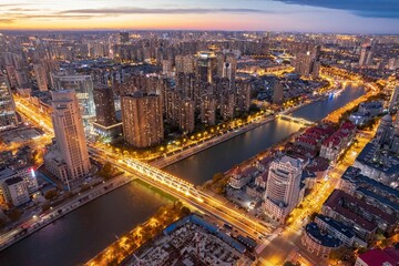 Aerial photo of Haihe River Scenic Line, Tianjin, China