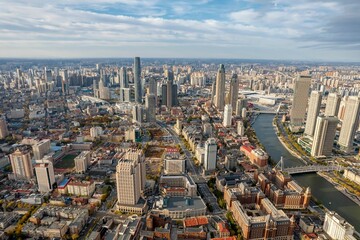 Naklejka premium Aerial photo of Haihe River Scenic Line, Tianjin, China