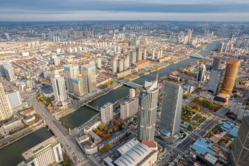 Fototapeta na wymiar Aerial photo of Haihe River Scenic Line, Tianjin, China
