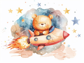 Cute Bear in a Spacecraft entering a wormhole - obrazy, fototapety, plakaty
