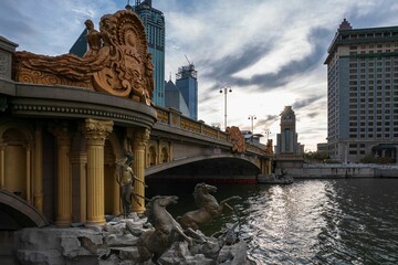 Fototapeta premium Aerial photo of Haihe River Scenic Line, Tianjin, China