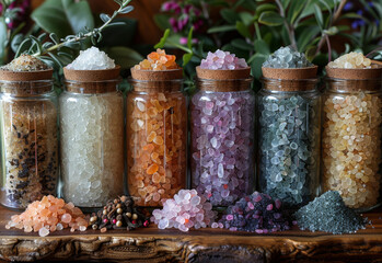 Variety of healing crystals. A healthy salts of the world