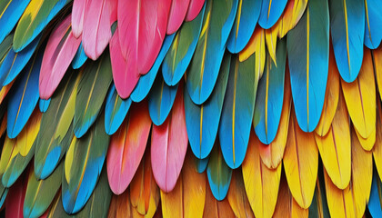   detailed view of tropical bird wing texture, vibrant and iridescent, close up, background texture, tile,   colorful background - obrazy, fototapety, plakaty