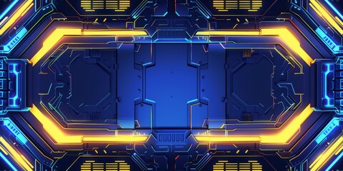 Cyberpunk Yellow and Blue Vector Illustration Border Banner Art Background with Empty Copy Space created with Generative AI Technology