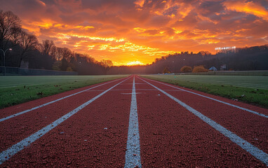 Track and field at sunset. A sunset on a track at football stadium