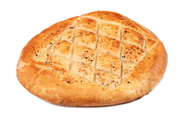 Homemade Ramadan pita (pide) on white background