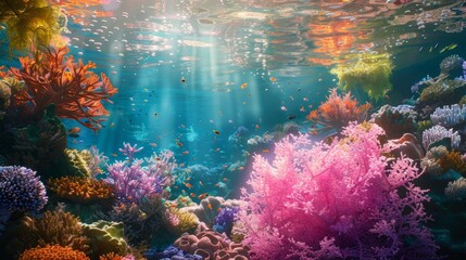 Colorful Underwater Scene With Corals and Seaweed