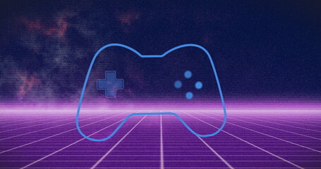 Image of image game controller with abstract futuristic design in background