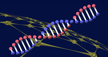 Image of dna structure and networking design representing global communication and science - obrazy, fototapety, plakaty
