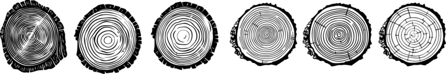 tree stumps cut tree rings on wood texture in black vector laser cutting engraving