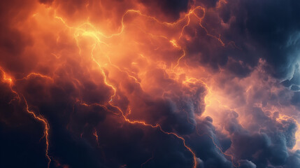 Orange Navy Lightning Storm Banner - Dark Sky Background - obrazy, fototapety, plakaty