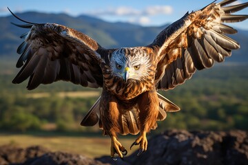 Hunting flight hawk, capturing prey., generative IA - obrazy, fototapety, plakaty