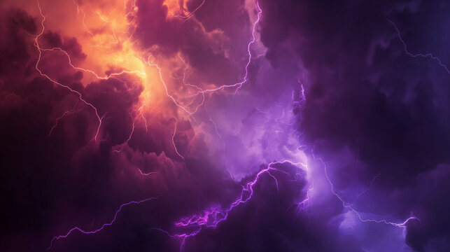 Yellow Purple Lightning Storm Banner - Dark Sky Background