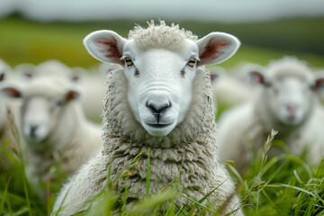 Obraz premium Sheep looking at the camera in field