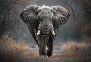 Elephant walking in the wild. A elephant walking towards the camera in forest