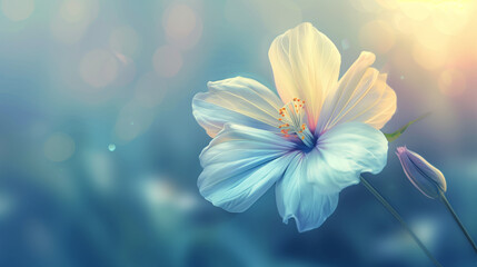 Fototapeta na wymiar Delicate White and Blue Hibiscus Flowers