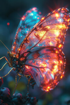 The butterfly sits on flower in the night