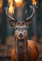 Portrait of red deer stag in the forest