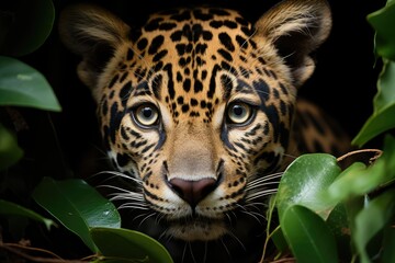 Jaguar in the jungle, watching closely., generative IA