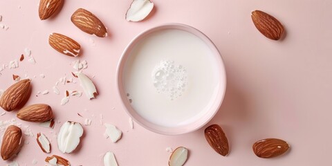 Top view almond milk  - obrazy, fototapety, plakaty