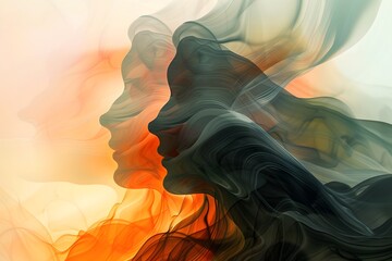 Women Swirling blue smoke creates a smooth, abstract pattern on a dark background - obrazy, fototapety, plakaty