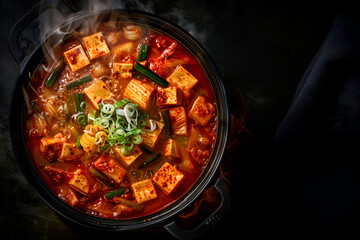 Realistic advertising shot a kimchi stew hot 