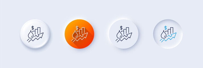 Rise price line icon. Neumorphic, Orange gradient, 3d pin buttons. Petrol excise duty sign. Tax rate symbol. Line icons. Neumorphic buttons with outline signs. Vector