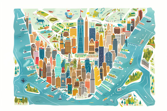 New York city modern cute colorful illustration map 
