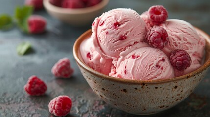 Bowl of Ice Cream With Raspberries
