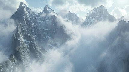 white cloud mountain ranges in misty clouds, for landscape backdrops - obrazy, fototapety, plakaty