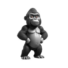 3d rendering of cartoon gorilla on Isolated transparent background png. generated with AI