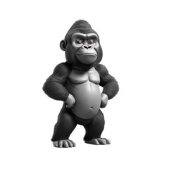 Fototapeta premium 3d rendering of cartoon gorilla on Isolated transparent background png. generated with AI