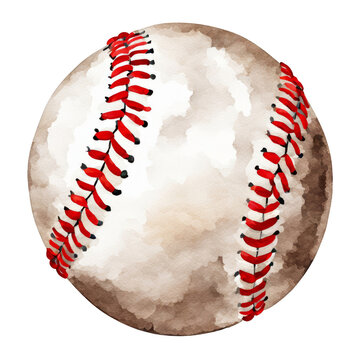 A baseball watercolor illustration, clipart, sports ball, for scrapbook, journal, presentation, for kids picture book, project, cutout on white background, white ball