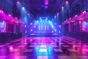 Interior of a nightclub with lighting and spotlights.