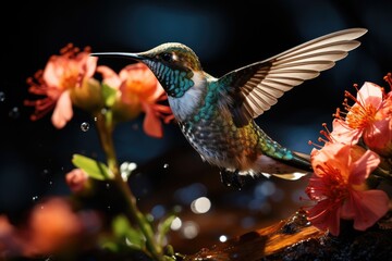 Exuberant hummingbird on bird TV show., generative IA