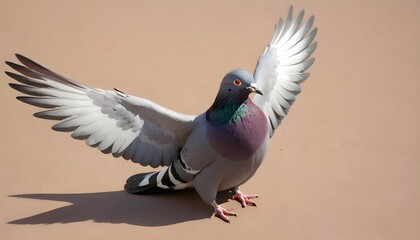 A Pigeon With Its Wings Spread Wide Sunbathing